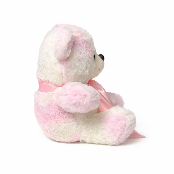 Pink & White Teddy Bear Plush Toy with Satin Bow