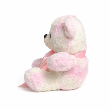 Pink & White Teddy Bear Plush Toy with Satin Bow – Soft Gift Teddy for Kids