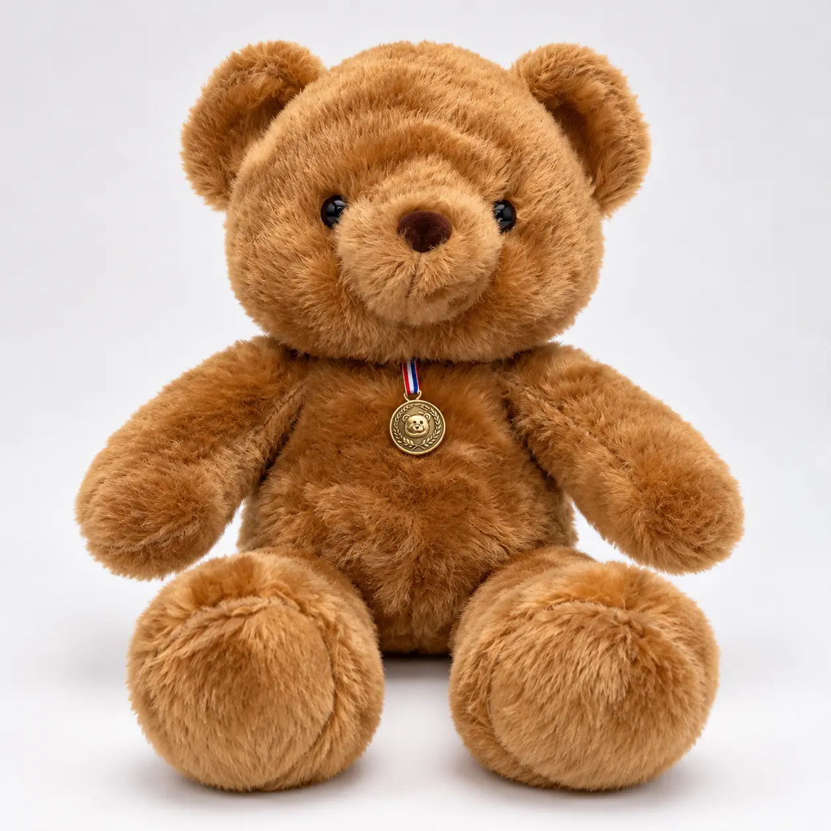 Brown teddy bear with gold medal