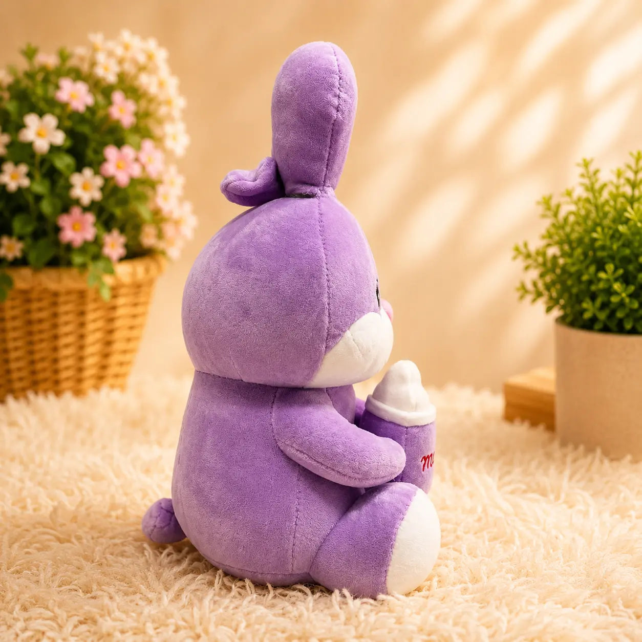 Cute Plush Rabbit with Milk Bottle