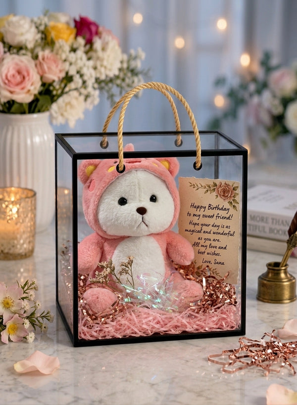 Pink Teddy Bear with Hoodie | Cute Plush Gift for Kids