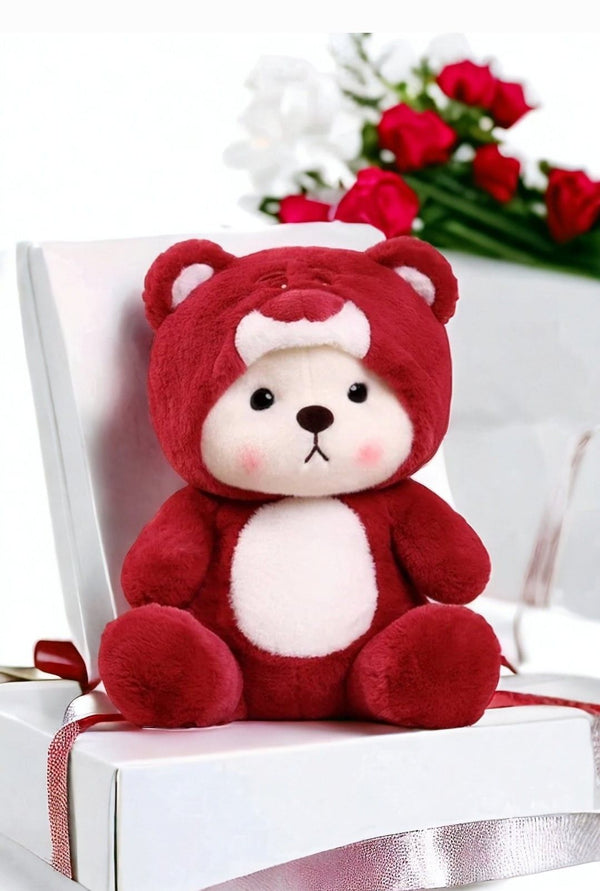 Soft Stuffed Red Teddy Bear with Cap